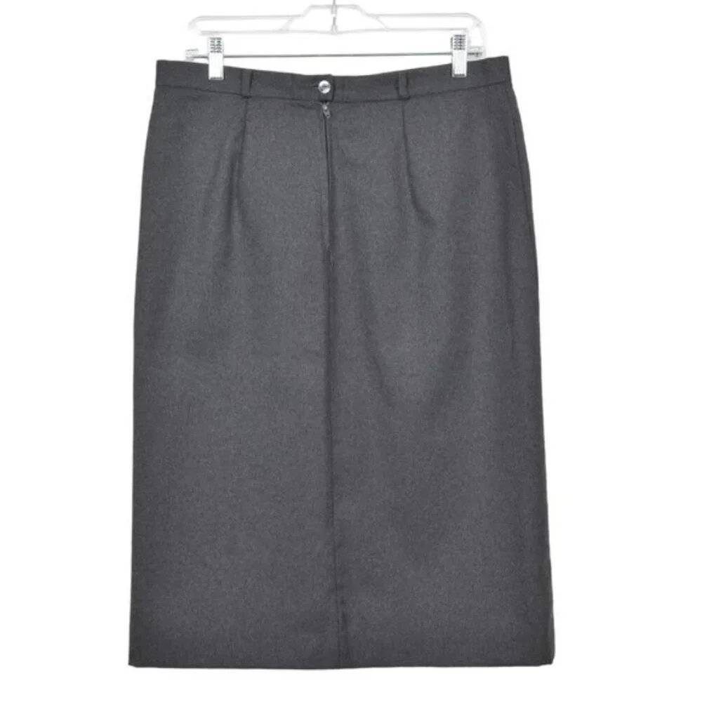 Vintage Allure Wool Grey  Midi Skirt Pencil Front Slit Size Medium - Picture 3 of 10